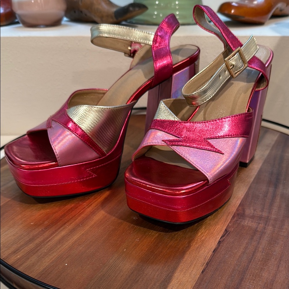 Nasty Gal Pink and Gold Platform Sandals